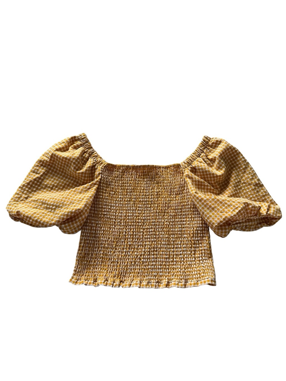 BB Dakota Yellow Gingham Off-Shoulder Crop Top - Picture 2 of 9